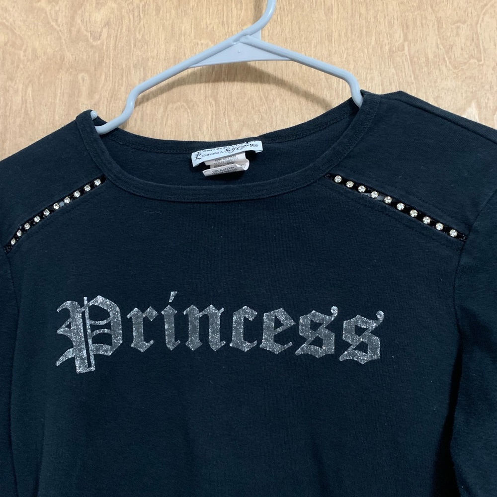 long sleeve black jeweled princess graphic baby tee